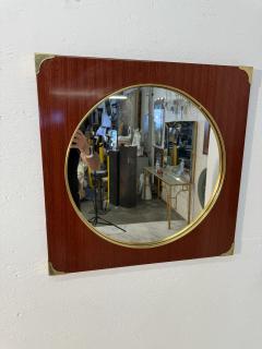 Mid Century Modern Square Wall Mirror with Brass Accents - 4290807