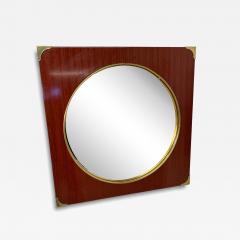 Mid Century Modern Square Wall Mirror with Brass Accents - 4290903