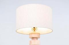 Mid Century Modern Stacked Pink Carrara Marble Disc Table Lamps - 2289207