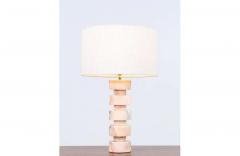 Mid Century Modern Stacked Pink Carrara Marble Disc Table Lamps - 2289208