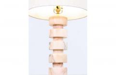 Mid Century Modern Stacked Pink Carrara Marble Disc Table Lamps - 2289213