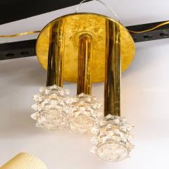 Mid Century Modern Staggered Three Arm Polished Brass Faceted Glass Chandelier - 2659862