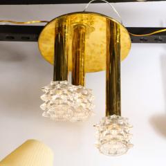 Mid Century Modern Staggered Three Arm Polished Brass Faceted Glass Chandelier - 2659864
