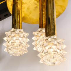 Mid Century Modern Staggered Three Arm Polished Brass Faceted Glass Chandelier - 2659884