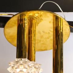 Mid Century Modern Staggered Three Arm Polished Brass Faceted Glass Chandelier - 2659890