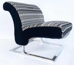 Mid Century Modern Stainless Upholstered Slipper Chairs Pair - 3500634