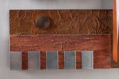 Mid Century Modern Steel Wood Geometric Wall Sculpture by Stuart Mathews - 4273707