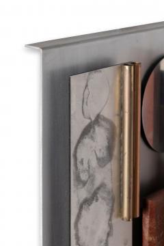 Mid Century Modern Steel Wood Geometric Wall Sculpture by Stuart Mathews - 4273711