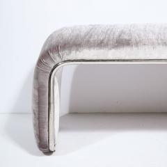 Mid Century Modern Streamlined Waterfall Bench in Chrome Smoked Velvet - 2704893