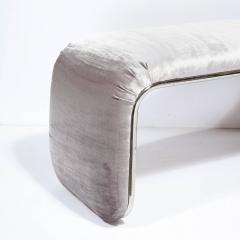 Mid Century Modern Streamlined Waterfall Bench in Chrome Smoked Velvet - 2704896