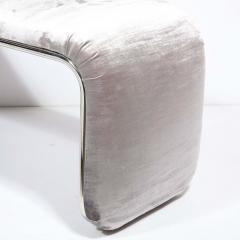 Mid Century Modern Streamlined Waterfall Bench in Chrome Smoked Velvet - 2704937