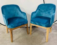 Mid Century Modern Style Blue Velvet Walnut Frame Barrel Chair a Pair - 2865600