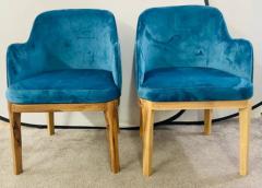 Mid Century Modern Style Blue Velvet Walnut Frame Barrel Chair a Pair - 2865604