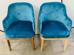 Mid Century Modern Style Blue Velvet Walnut Frame Barrel Chair a Pair - 2865607