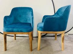 Mid Century Modern Style Blue Velvet Walnut Frame Barrel Chair a Pair - 2865673