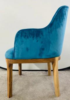 Mid Century Modern Style Blue Velvet Walnut Frame Barrel Chair a Pair - 2865693