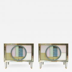 Mid Century Modern Style Brass and Colored Glass Pair of Italian Sideboards - 1225534