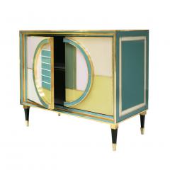 Mid Century Modern Style Brass and Colored Glass Pair of Italian Sideboards - 2295528