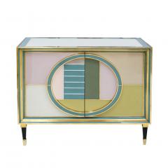 Mid Century Modern Style Brass and Colored Glass Pair of Italian Sideboards - 2295529