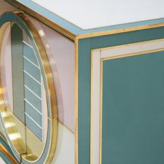 Mid Century Modern Style Brass and Colored Glass Pair of Italian Sideboards - 2295531