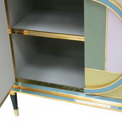 Mid Century Modern Style Brass and Colored Glass Pair of Italian Sideboards - 2295534