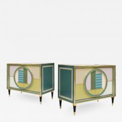 Mid Century Modern Style Brass and Colored Glass Pair of Italian Sideboards - 2296475