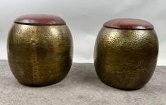 Mid Century Modern Style Bronze Ottoman or Stool with Leather Top a Pair - 4040639