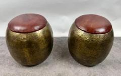 Mid Century Modern Style Bronze Ottoman or Stool with Leather Top a Pair - 4040640