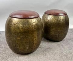 Mid Century Modern Style Bronze Ottoman or Stool with Leather Top a Pair - 4040641