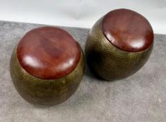 Mid Century Modern Style Bronze Ottoman or Stool with Leather Top a Pair - 4040642