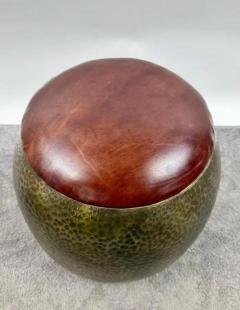 Mid Century Modern Style Bronze Ottoman or Stool with Leather Top a Pair - 4040643