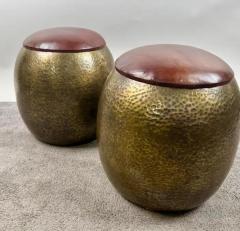 Mid Century Modern Style Bronze Ottoman or Stool with Leather Top a Pair - 4040647