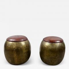 Mid Century Modern Style Bronze Ottoman or Stool with Leather Top a Pair - 4043201