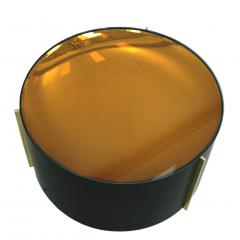 Mid Century Modern Style Colored Glass Metal and Brass Italian Coffee Table - 1231846