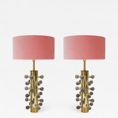 Mid Century Modern Style Grey Murano Glass and Brass Italian Table Lamps - 1249163