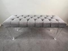 Mid Century Modern Style Grey Velvet Tufted Upholstery Lucite Legs Bunch - 4011514