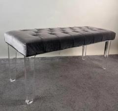 Mid Century Modern Style Grey Velvet Tufted Upholstery Lucite Legs Bunch - 4011515