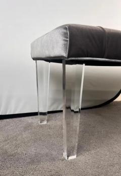 Mid Century Modern Style Grey Velvet Tufted Upholstery Lucite Legs Bunch - 4011516