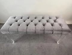 Mid Century Modern Style Grey Velvet Tufted Upholstery Lucite Legs Bunch - 4011518