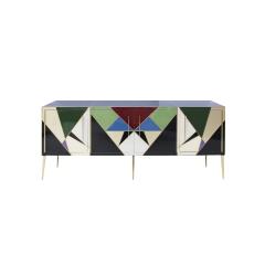 Mid Century Modern Style Italian Sideboard Made of Wood Brass and Colored Glass - 2810241