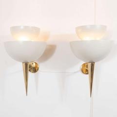 Mid Century Modern Style Ivory Powder Coated Metal and Brass Sconces Italy - 1260246