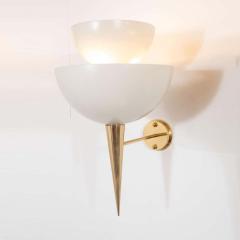 Mid Century Modern Style Ivory Powder Coated Metal and Brass Sconces Italy - 1260249