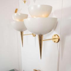Mid Century Modern Style Ivory Powder Coated Metal and Brass Sconces Italy - 1260253
