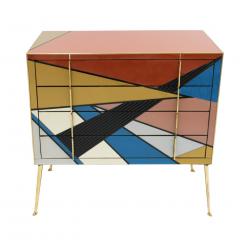 Mid Century Modern Style Murano Colored Glass and Brass Italian Commode - 1888499