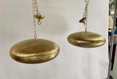 Mid Century Modern Style Oval Spaceship Brass Pendant or Lantern a Pair - 3037307