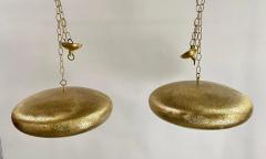 Mid Century Modern Style Oval Spaceship Brass Pendant or Lantern a Pair - 3037309
