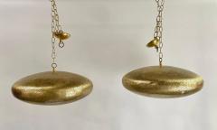 Mid Century Modern Style Oval Spaceship Brass Pendant or Lantern a Pair - 3037313