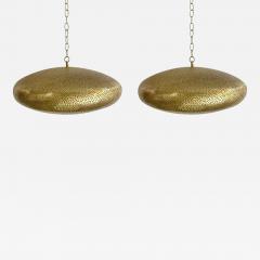 Mid Century Modern Style Oval Spaceship Brass Pendant or Lantern a Pair - 3038282