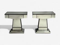 Mid Century Modern Style Painted Wood Distressed Glass Mirrored Nightstands - 4606058