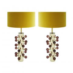 Mid Century Modern Style Pair of Brass and Murano Glass Italian Table Lamps - 1087695